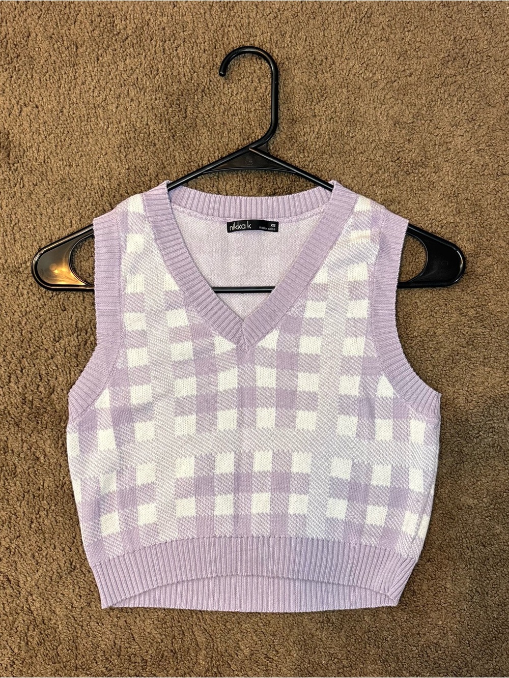 Nikkak XS Lavender & White Plaid Cropped Sweater Vest